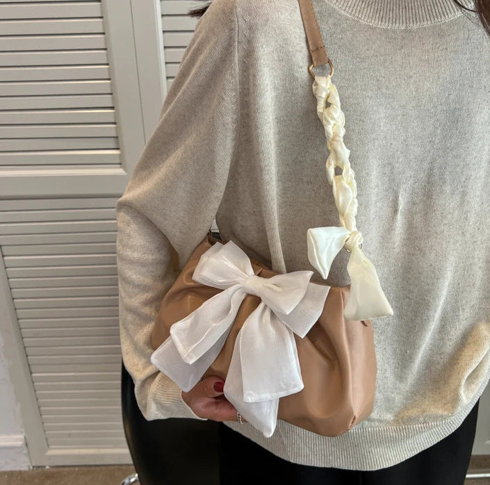 Women's Bow Pleated Shoulder Bag - Cute Underarm Tote Handbag