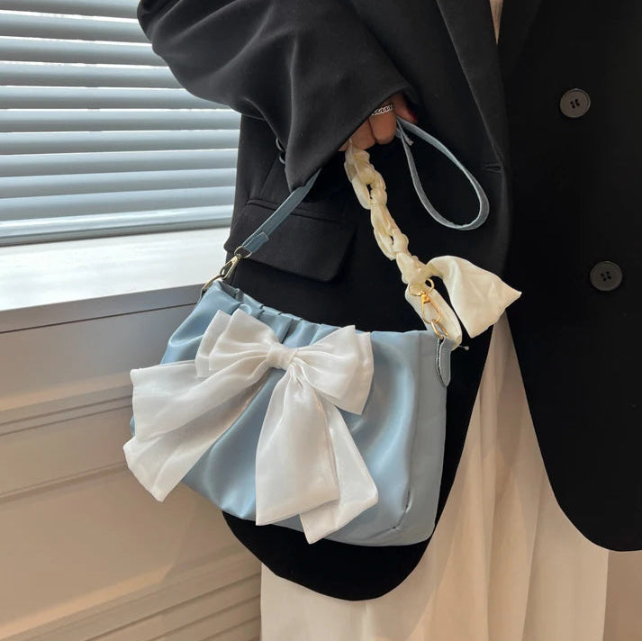 Women's Bow Pleated Shoulder Bag - Cute Underarm Tote Handbag