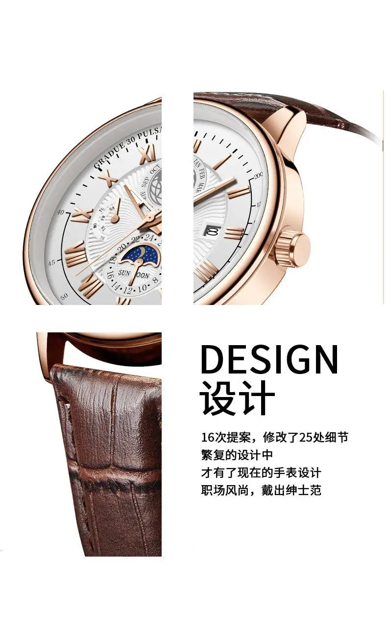 Men's Luxury Sport Watch - Waterproof Leather Quartz Wristwatch