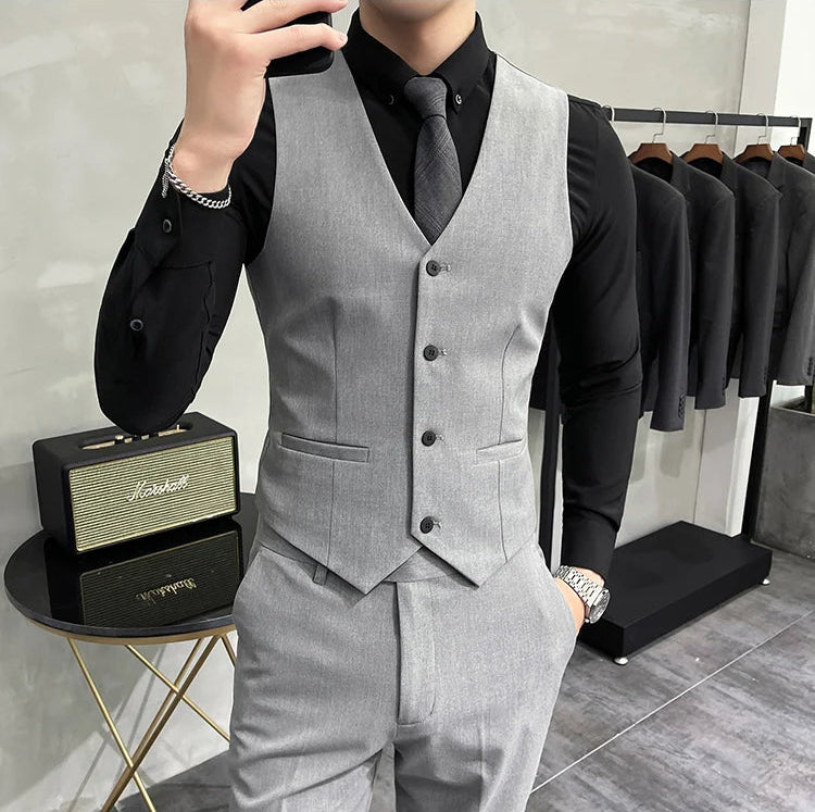 Men's Premium Business Vest - Solid Color Waistcoat for Weddings