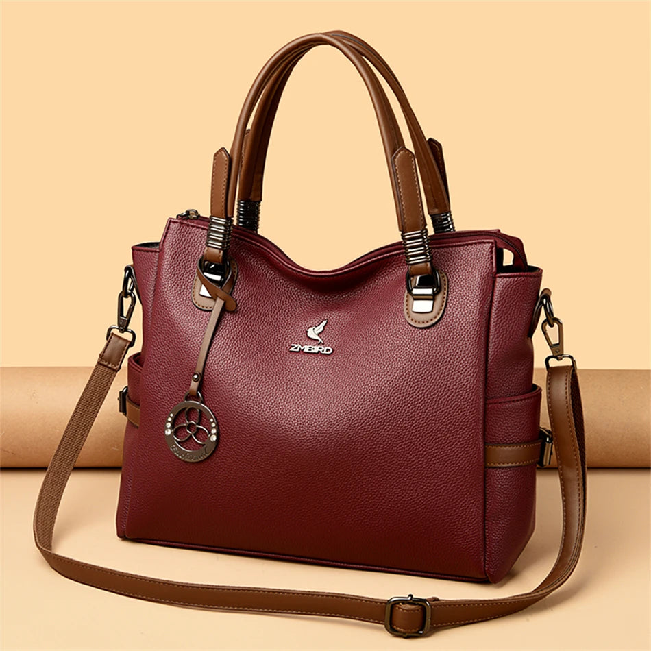LARGE CAPACITY STRUCTURED LEATHER HANDBAG