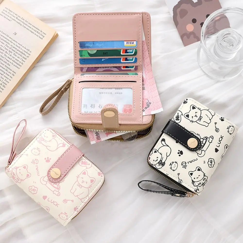 CAT-PRINT COMPACT WALLET – CARD HOLDER & COIN ZIPPER