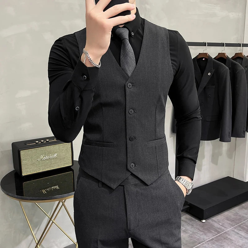 Men's Premium Business Vest - Solid Color Waistcoat for Weddings