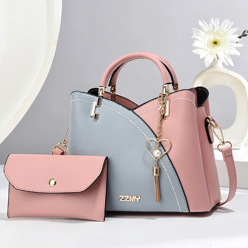 ELEGANTE COLORBLOCK HANDTASCHEN-SET – HENKELTASCHE & PASSENDES PORTEFÜLLE