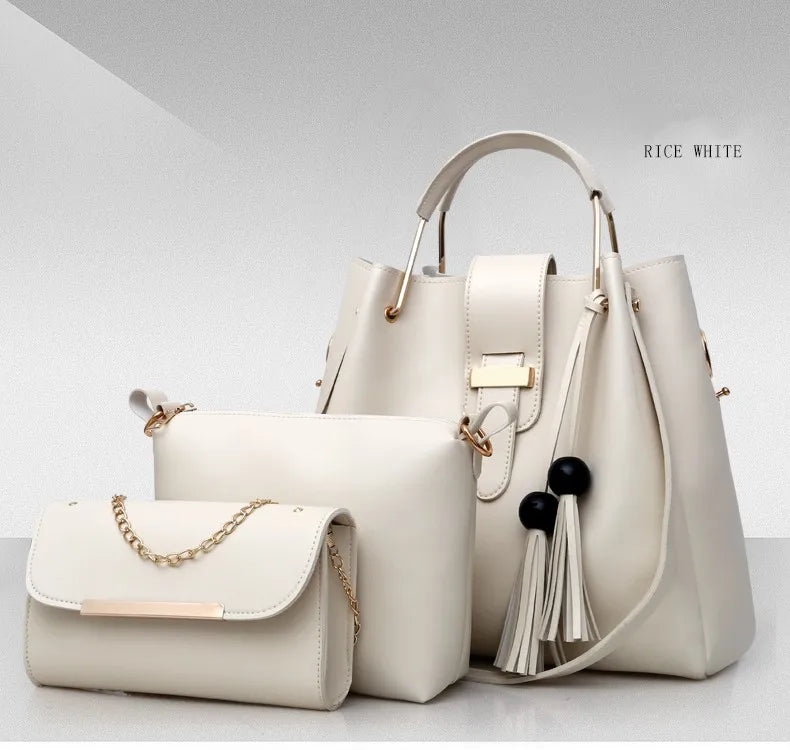 ELEGANT 3-PIECE HANDBAG SET – TOP-HANDLE, POUCH & CLUTCH