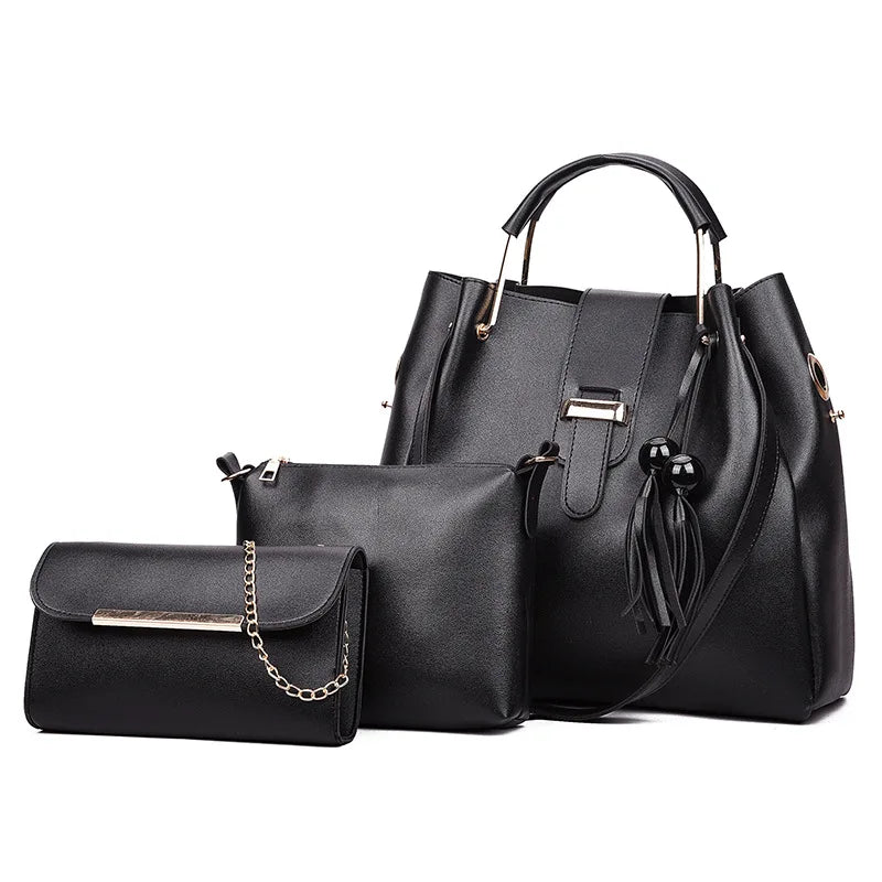 ELEGANT 3-PIECE HANDBAG SET – TOP-HANDLE, POUCH & CLUTCH