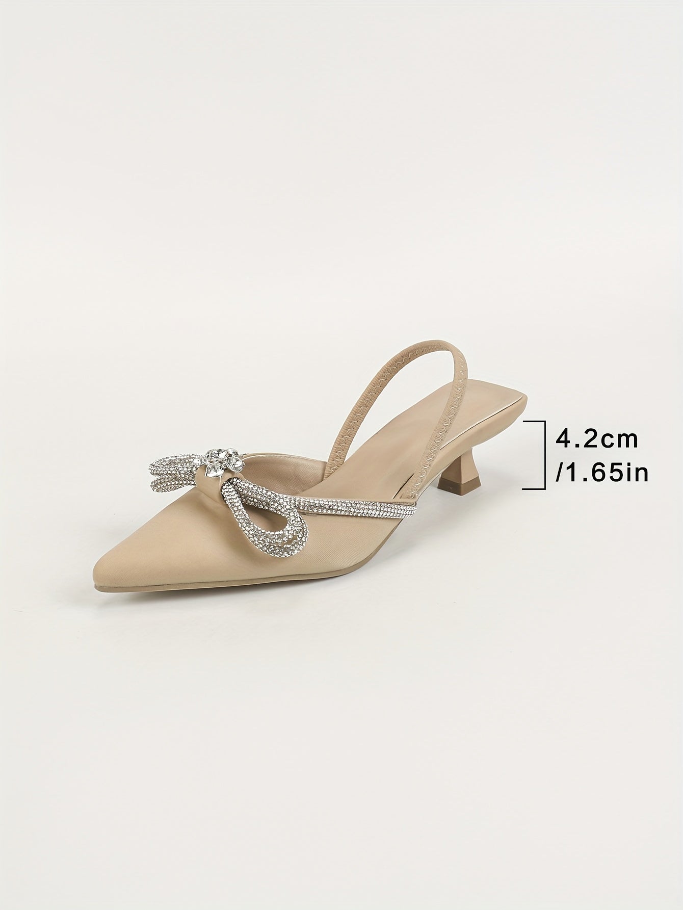 Women's Rhinestone Bowknot Kitten Heels - Elegant Slingback Sandals