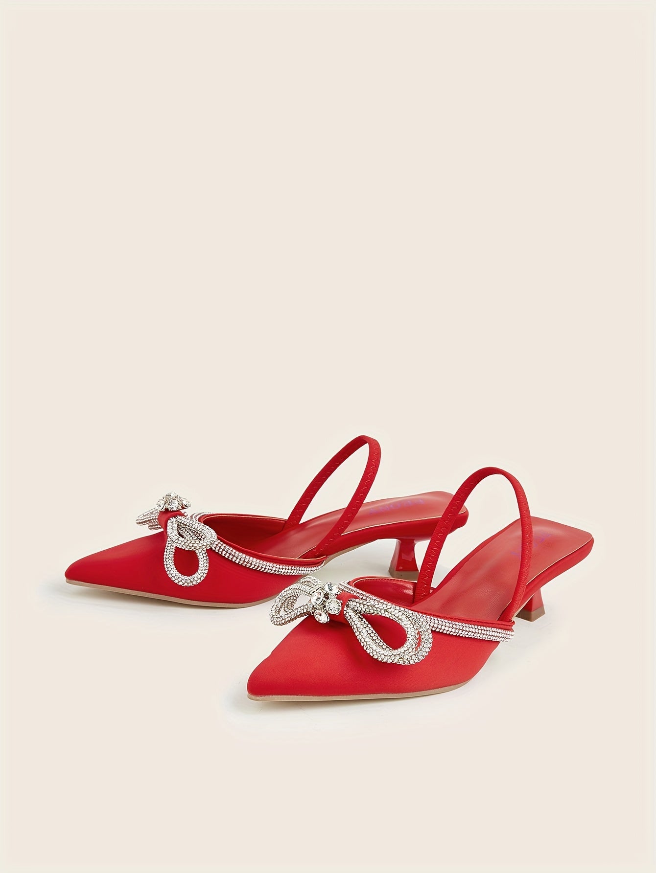Women's Rhinestone Bowknot Kitten Heels - Elegant Slingback Sandals
