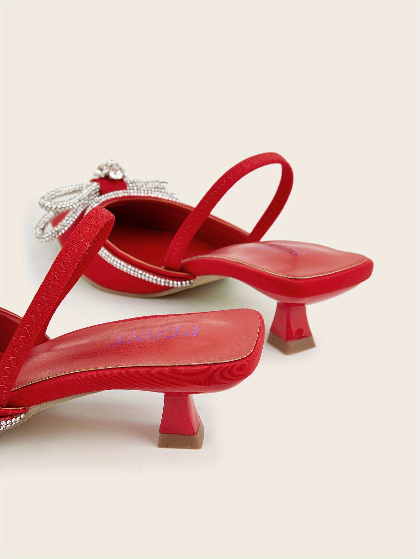 Women's Rhinestone Bowknot Kitten Heels - Elegant Slingback Sandals