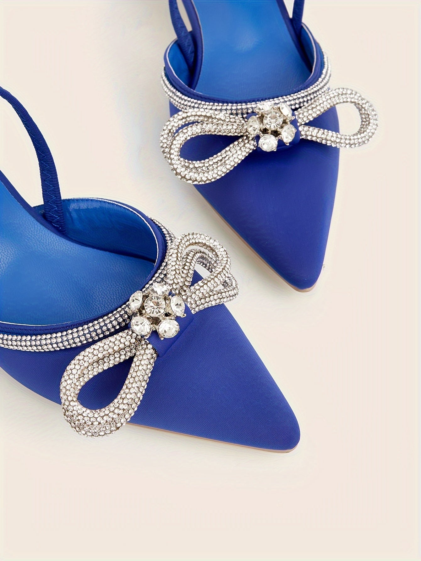 Women's Rhinestone Bowknot Kitten Heels - Elegant Slingback Sandals