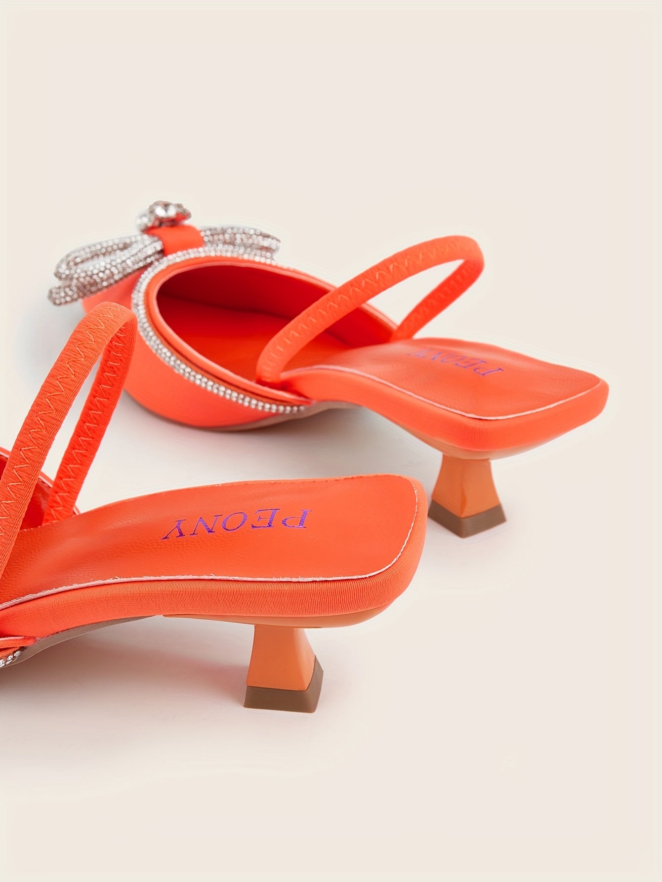 Women's Rhinestone Bowknot Kitten Heels - Elegant Slingback Sandals