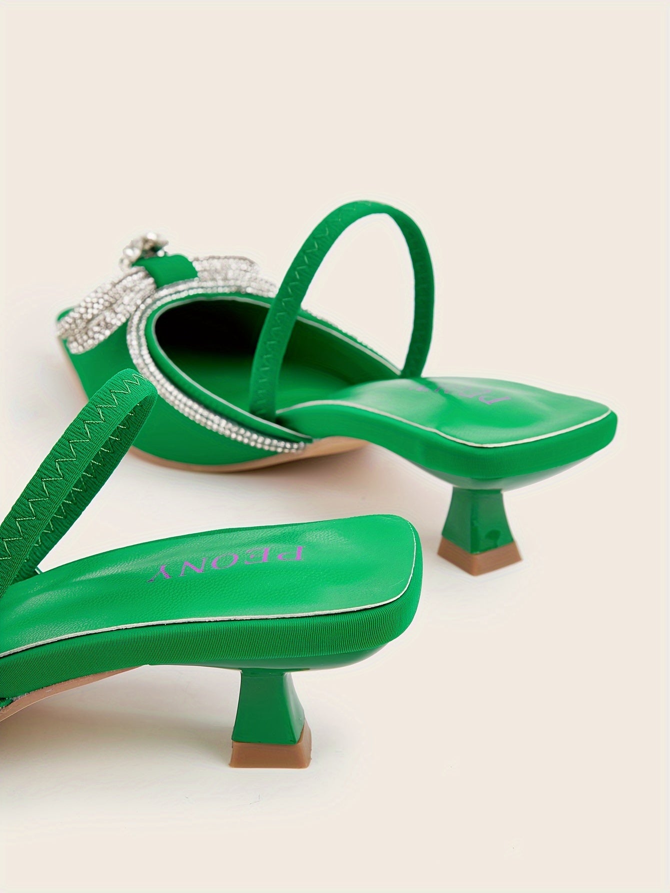Women's Rhinestone Bowknot Kitten Heels - Elegant Slingback Sandals